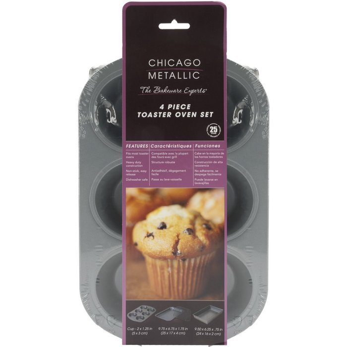 4 Pieces, Toaster Oven Set with 1 Cookie Pan, Rack, Cake Pan & 6 Cup Muffin Pan