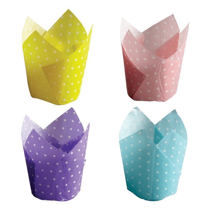 Hoffmaster 611124 Dotted Tulip Cup Cupcake Wrapper, 4-Color Assortment, 4-5-Ounce Capacity, 2-1/4" Diameter x...