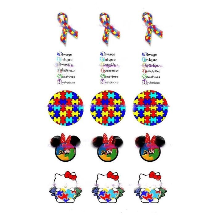 AUTISM AWARENESS1 " CIRCLES BOTTLE CAP IMAGES (30 pre cut images)