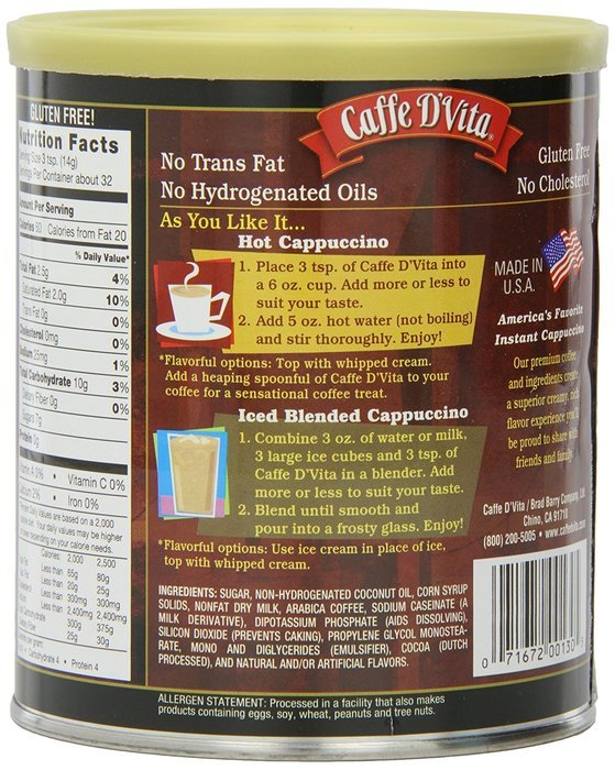Caffe D'Vita Hazelnut Cappuccino, 1-Pound Cans (Pack of 6) N4