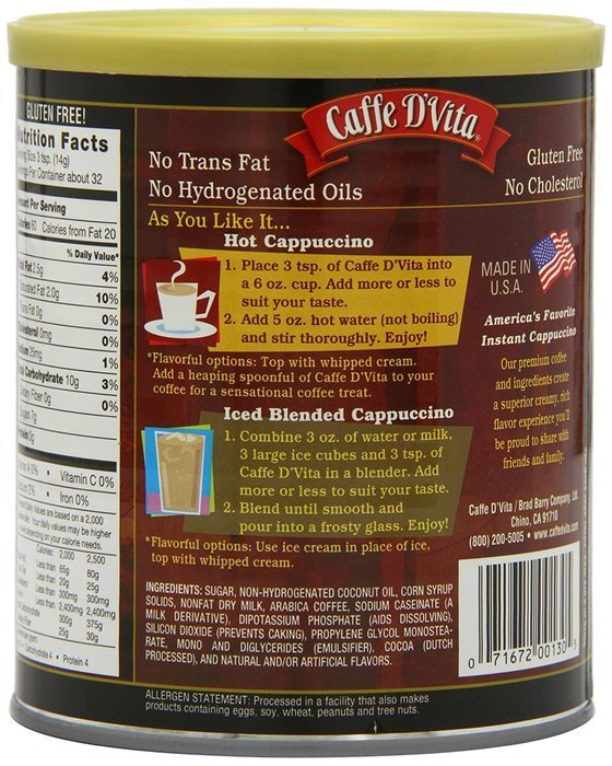 Caffe D'Vita Hazelnut Cappuccino, 1-Pound Cans (Pack of 6) N7