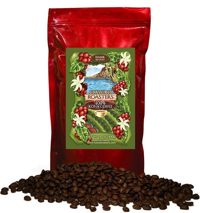 Hawaii Roasters 100% Kona Coffee, Dark Roast, Whole Bean, 14-Ounce Bag
