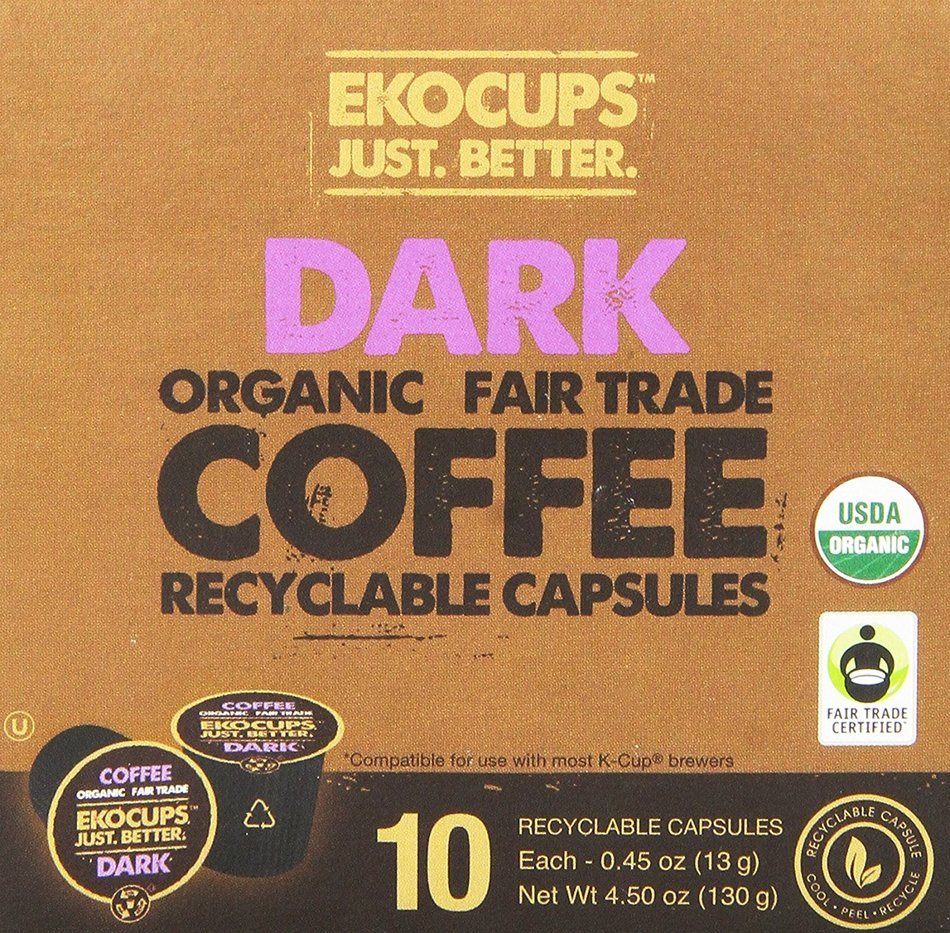 EKOCUPS Organic Artisan Coffee, Dark, Dark roast for Keurig K-cup single serve Brewers, 0.45 Ounce, 10 count N5