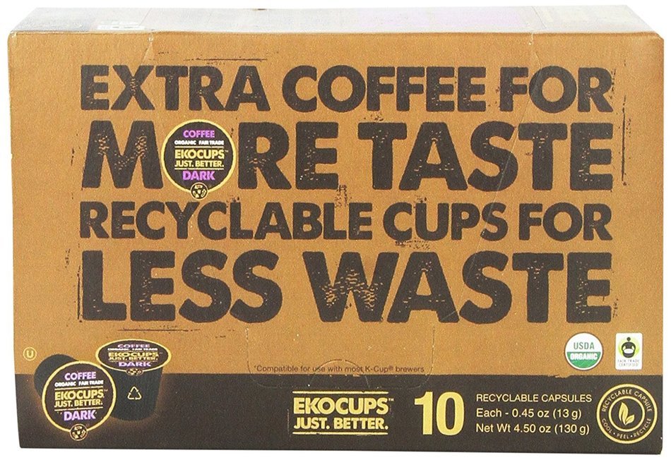 EKOCUPS Organic Artisan Coffee, Dark, Dark roast for Keurig K-cup single serve Brewers, 0.45 Ounce, 10 count N6