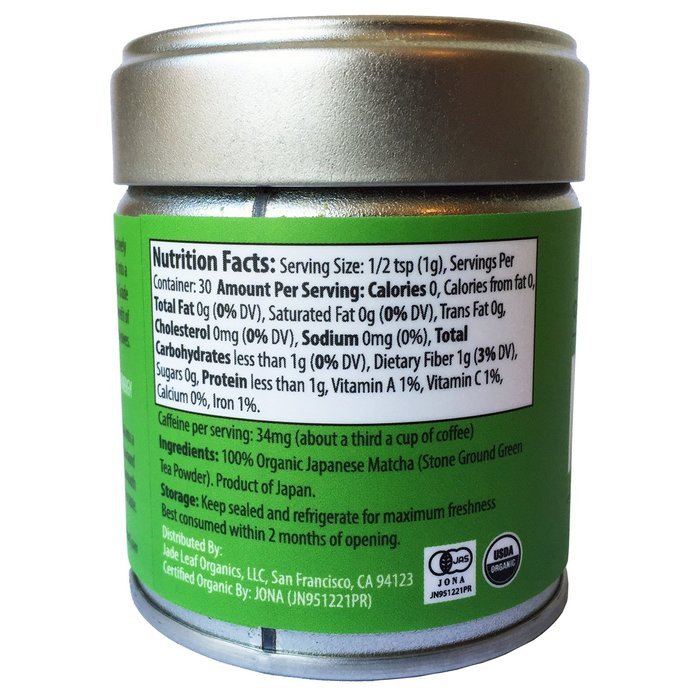 Jade Leaf - Organic Japanese Matcha Green Tea Powder, Ceremonial Grade (For Sipping as Tea) - [30g Tin] N2