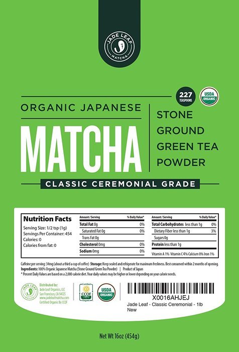 Jade Leaf - Organic Japanese Matcha Green Tea Powder, Ceremonial Grade (For Sipping as Tea) - [30g Tin] N17