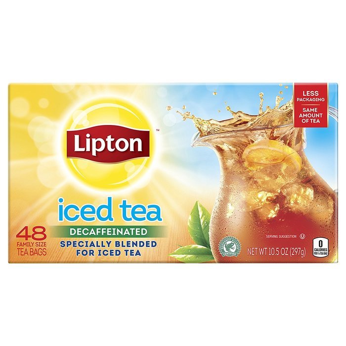 Lipton Family-Sized Black Iced Tea Bags, Decaffeinated Unsweetened 48 Count (Pack of 3)