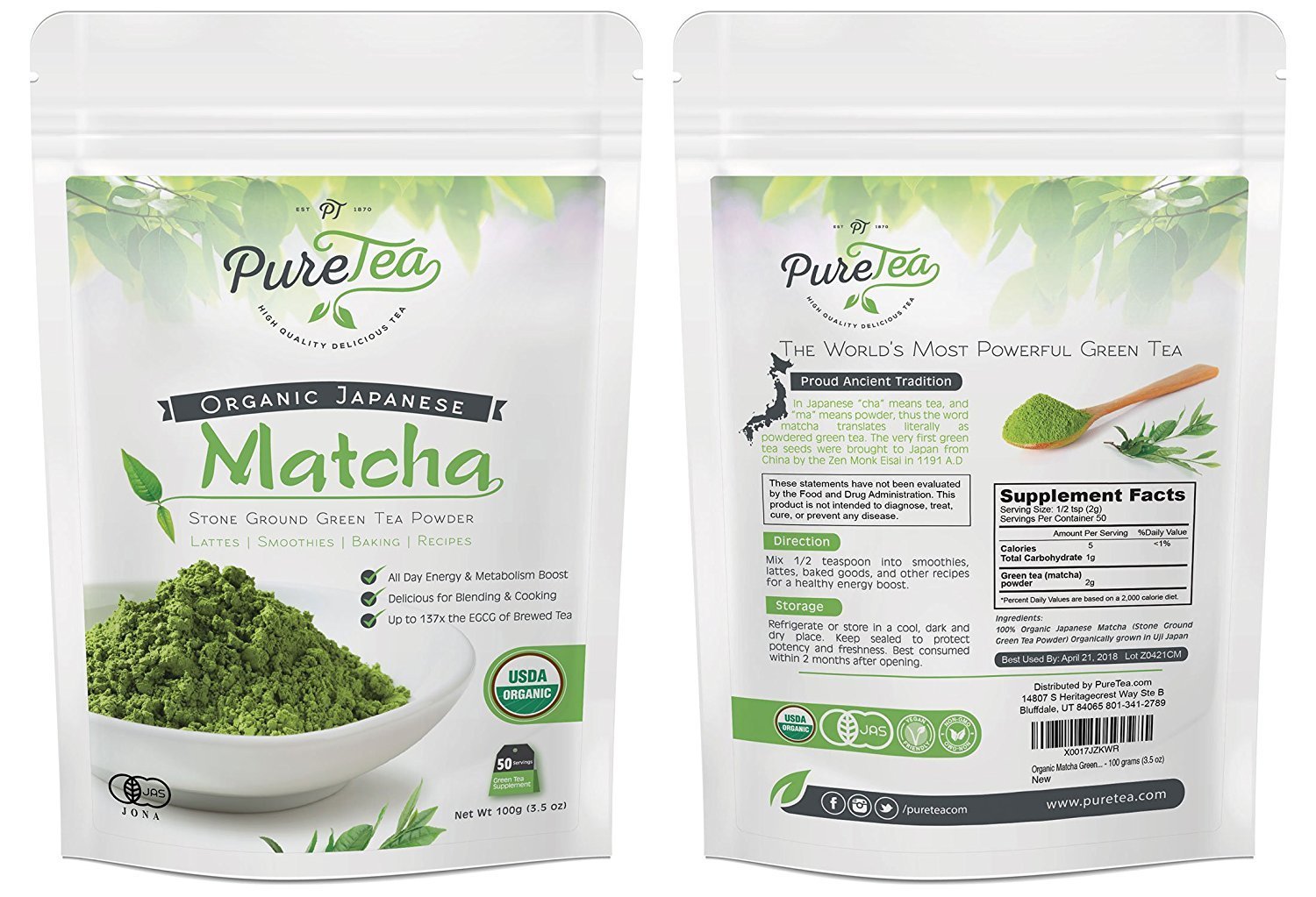 Matcha Green Tea Powder [USDA Organic] Ceremonial Grade Premium ...