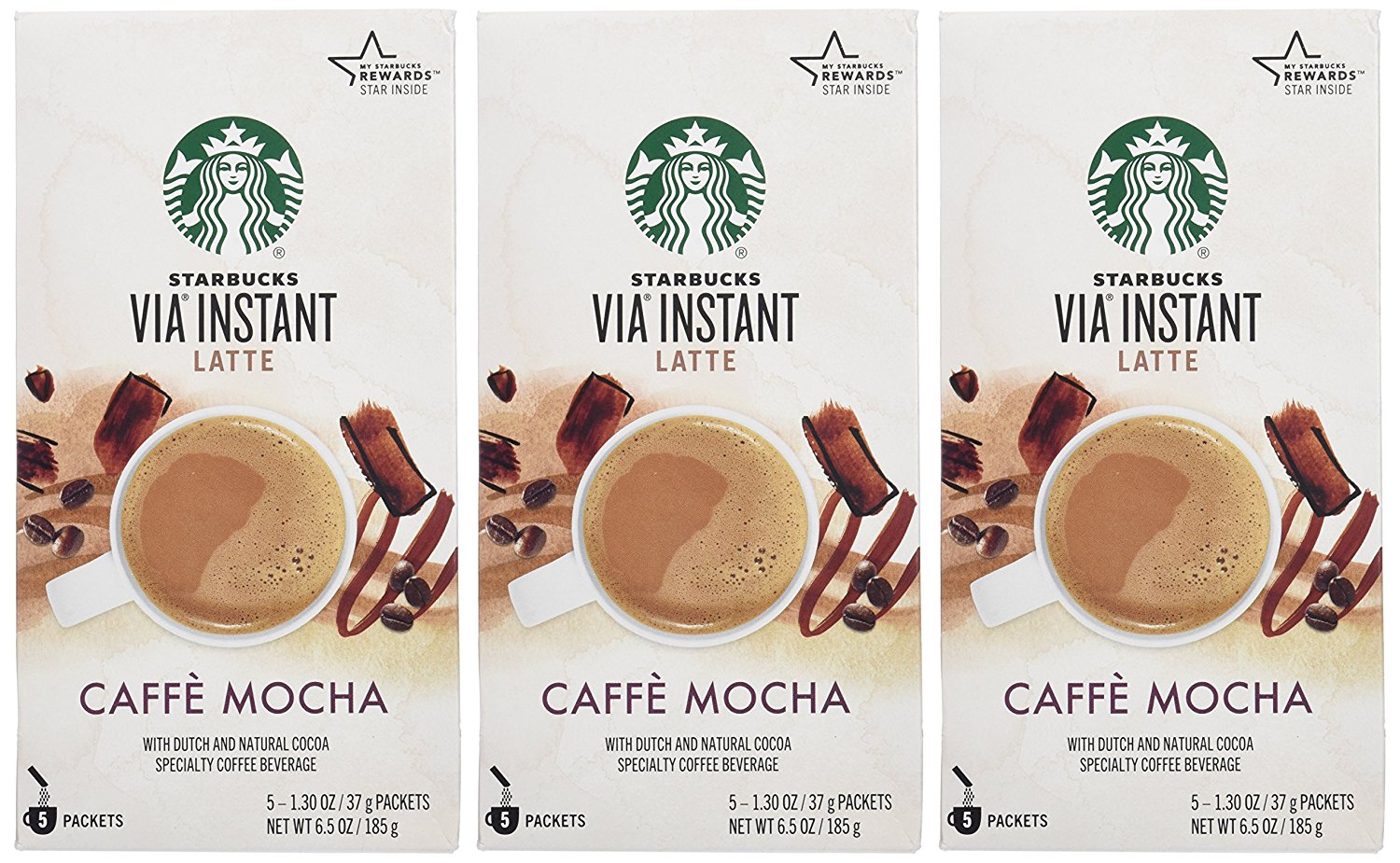 Starbucks via latte caffe mocha 5 single serve packets pack of 3