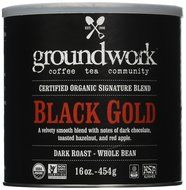 Groundwork Coffee, Organic Black Gold, Whole Bean, 16-Ounce Cans (Pack of 2)