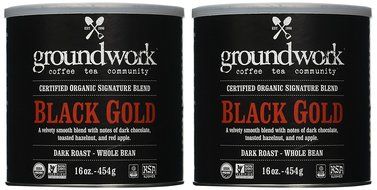 Groundwork Coffee, Organic Black Gold, Whole Bean, 16-Ounce Cans (Pack of 2) N6