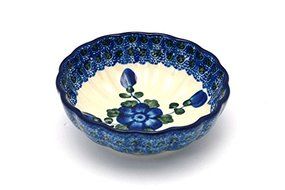 Polish Pottery Bowl - Shallow Scalloped - Small - Blue Poppy