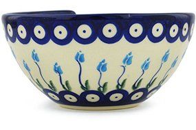 Polish Pottery Yarn Bowl 6-inch Floral Peacock N3