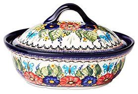 Polish Pottery Covered Casserole w/Hdls - 10 x 8 x 3" N3