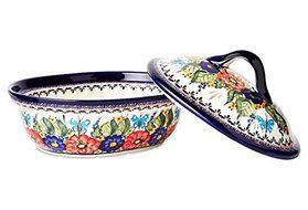 Polish Pottery Covered Casserole w/Hdls - 10 x 8 x 3" N4