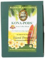 Aloha Island Coffee KONA-POD, Island Breakfast Med Light Roast, Kona &amp; Hawaiian Coffee Blend, 36-Count Coffee...