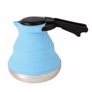 Outdoor Portable Collapsible Silicone Kettle for Home and Other Places Stainless Steel Base (blue)