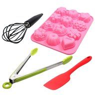 Silicone Baking Set - Silicone Cupcake Molds, Silicone Spatula Heat Resistant, Silicone Wire Whisk &amp; Cooking Tongs...