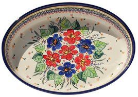 Polish Pottery Oval Baker From Zaklady Ceramiczne Boleslawiec #350-233 Art Unikat Signature Pattern, Width: 12... N2