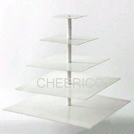 5 Tier Square Pole White Wedding Acrylic Cupcake Tower Display Cupcake Stand