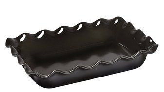 Emile Henry Charcoal Ruffled Rectangular Baker 10 X 14