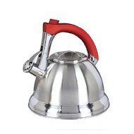 Mr Coffee Collins Brook Tea Kettle with Red Handle and Push Button Spout Trigger, 2.4 quart, Stainless Steel