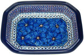Ceramika Artystyczna Polish Hand Painted Baking Dish with Lid - 12" x 9.5" x 5" (Orange Flowers) N5