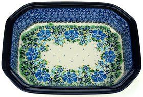 Ceramika Artystyczna Polish Hand Painted Baking Dish with Lid - 12" x 9.5" x 5" (Orange Flowers) N8