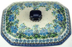 Ceramika Artystyczna Polish Hand Painted Baking Dish with Lid - 12" x 9.5" x 5" (Orange Flowers) N9