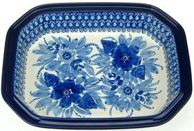 Ceramika Artystyczna Polish Hand Painted Baking Dish with Lid - 12" x 9.5" x 5" (Orange Flowers) N11