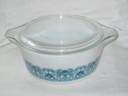 Vintage Pyrex Colonial Blue Glass Covered Cinderella Casserole Dish