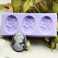 3 Cavities Belle Girl Lady Cabochon Cameo Food Grade Silicone Mold Chocolate Cake Decorating Mould For Polymer