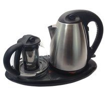 Royal Dual Electric Kettle and Tea Maker Set Stainless Steel &amp; Glass &amp; Keep Tea Warm Tray