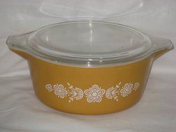 Vintage Corning Pyrex Butterfly Gold 2 1/2 Quart Round Casserole Baking Dish w/ Lid USA