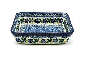 Polish Pottery Baker - Rectangular - Medium - Blue Pansy