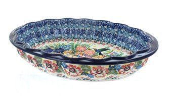 Polish Pottery Hummingbird Scallop Baking Dish