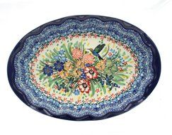 Polish Pottery Hummingbird Scallop Baking Dish N2