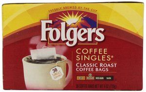 Folgers Singles Classic Roast Coffee Bags, 6 Ounce