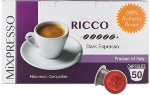 Nespresso Pods (Compatible) - Espresso From Italy - By Mixpresso (50 Capsules, Ricco: Intense) (Packaging may... N2