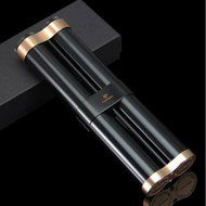 Cigar Metal Aluminum Case 2 Tubes Holder Hydrating With Humidifier (Black) N2