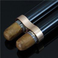 Cigar Metal Aluminum Case 2 Tubes Holder Hydrating With Humidifier (Black) N3