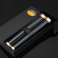 Cigar Metal Aluminum Case 2 Tubes Holder Hydrating With Humidifier (Black) N4