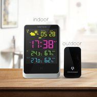 Weather Station Alarm Clock, WEKSI LCD Screen Digital Weather Forecast Station Wireless Sensors Desk Clock with... N4