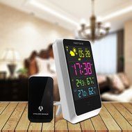 Weather Station Alarm Clock, WEKSI LCD Screen Digital Weather Forecast Station Wireless Sensors Desk Clock with... N7