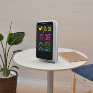 Weather Station Alarm Clock, WEKSI LCD Screen Digital Weather Forecast Station Wireless Sensors Desk Clock with... N8