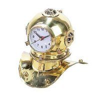 Nautical Clock Divers Helmet Golden Brass 8.5" W 7.5" H Pirate Sailor's Colle...