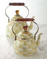 MacKenzie-Childs Parchment Check Enamel Tea Kettle 3 Quart