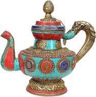 Buddhist Monastery Kettle - Brass and Copper with Inlay