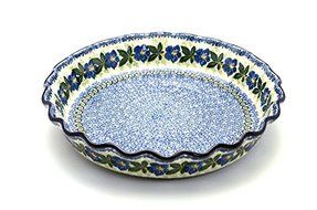 Polish Pottery Baker - Pie Dish - Fluted - Blue Pansy