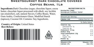 SweetGourmet Dark Chocolate Espresso Coffee Beans, 16 Oz N2